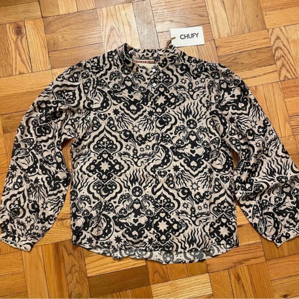 Chufy Stencil Black Patterned Blouse Size XS NWT